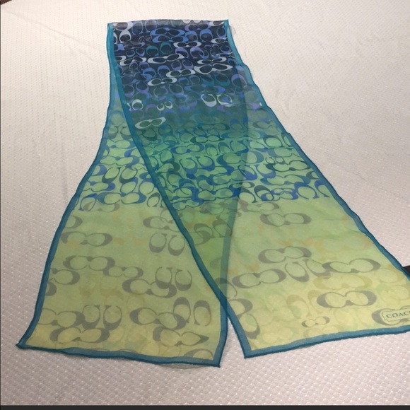 Coach Accessories - Authentic COACH silk scarf Blue/Green EUC